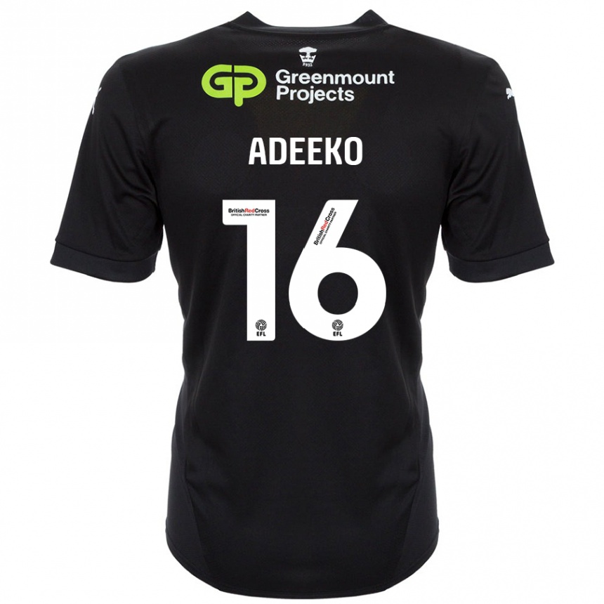 Gyermek Labdarúgás Baba Adeeko #16 Fekete Idegenbeli Jersey 2024/25 Mez Póló Ing