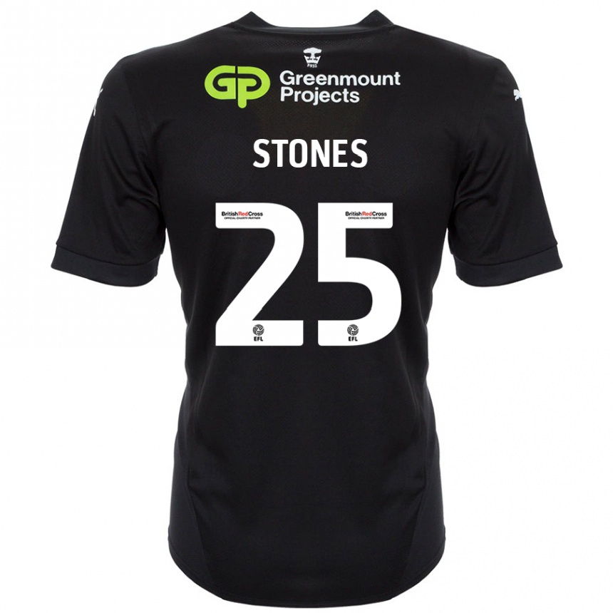 Gyermek Labdarúgás Josh Stones #25 Fekete Idegenbeli Jersey 2024/25 Mez Póló Ing