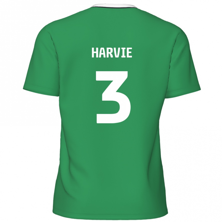 Gyermek Labdarúgás Daniel Harvie #3 Zöld Fehér Csíkok Idegenbeli Jersey 2024/25 Mez Póló Ing