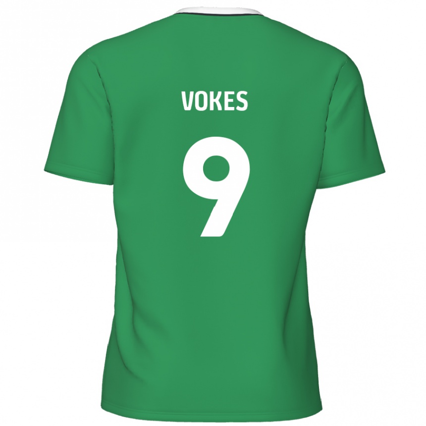 Gyermek Labdarúgás Sam Vokes #9 Zöld Fehér Csíkok Idegenbeli Jersey 2024/25 Mez Póló Ing