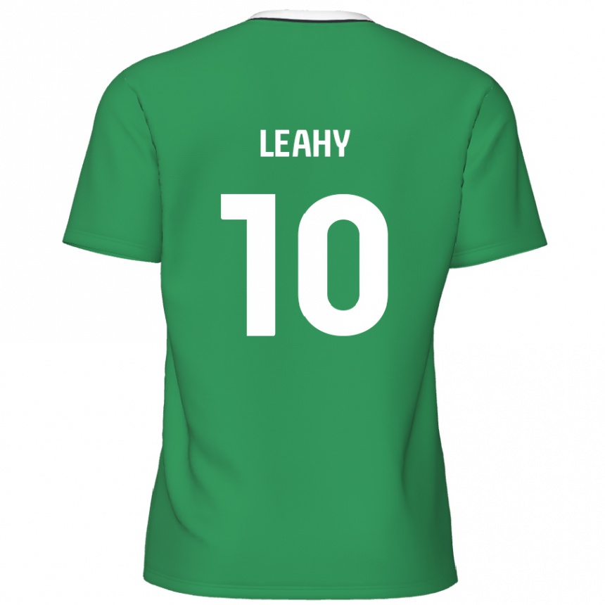 Gyermek Labdarúgás Luke Leahy #10 Zöld Fehér Csíkok Idegenbeli Jersey 2024/25 Mez Póló Ing