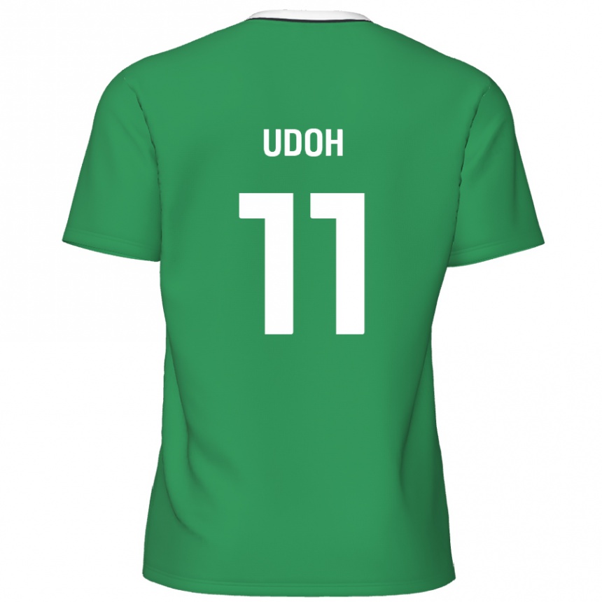 Gyermek Labdarúgás Daniel Udoh #11 Zöld Fehér Csíkok Idegenbeli Jersey 2024/25 Mez Póló Ing