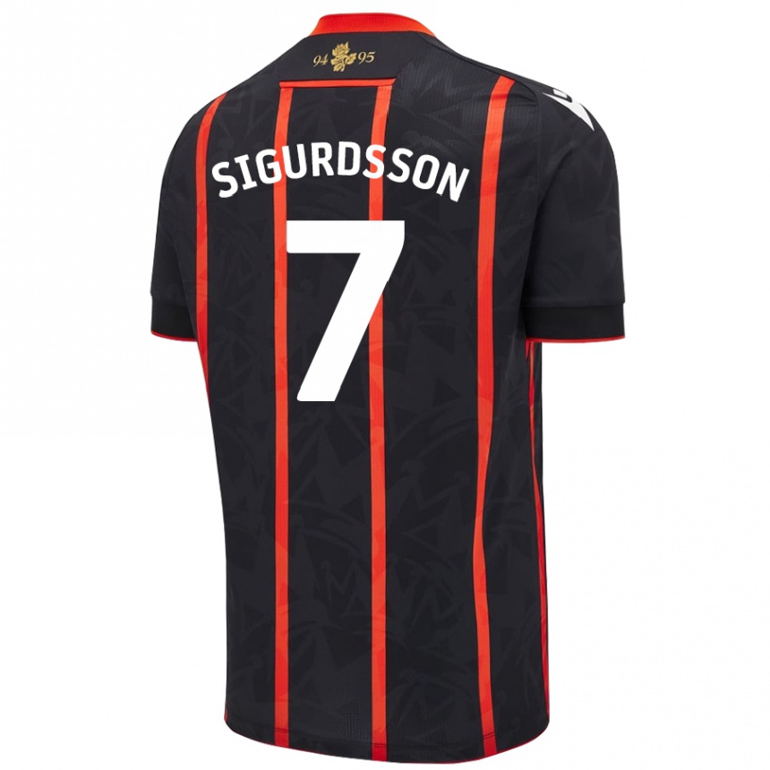 Gyermek Labdarúgás Arnór Sigurdsson #7 Fekete Piros Idegenbeli Jersey 2024/25 Mez Póló Ing