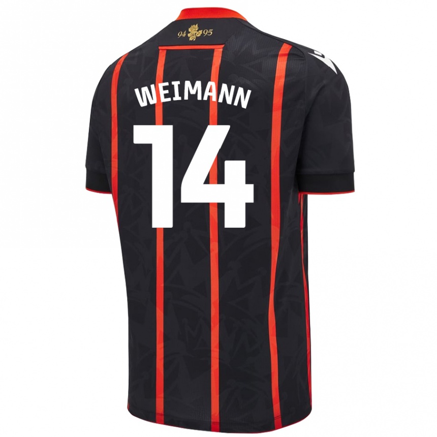 Gyermek Labdarúgás Andreas Weimann #14 Fekete Piros Idegenbeli Jersey 2024/25 Mez Póló Ing