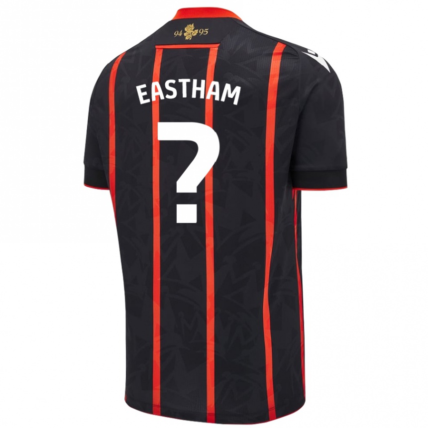 Gyermek Labdarúgás Jordan Eastham #0 Fekete Piros Idegenbeli Jersey 2024/25 Mez Póló Ing