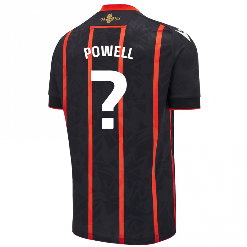 Gyermek Labdarúgás Brandon Powell #0 Fekete Piros Idegenbeli Jersey 2024/25 Mez Póló Ing