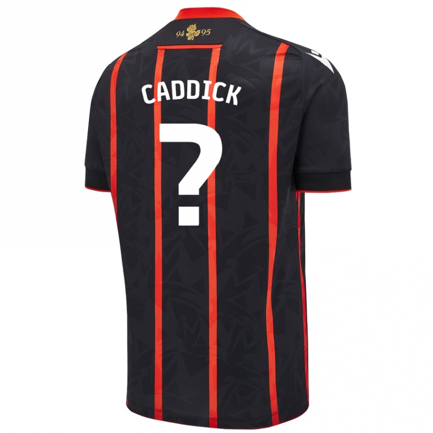 Gyermek Labdarúgás Adam Caddick #0 Fekete Piros Idegenbeli Jersey 2024/25 Mez Póló Ing