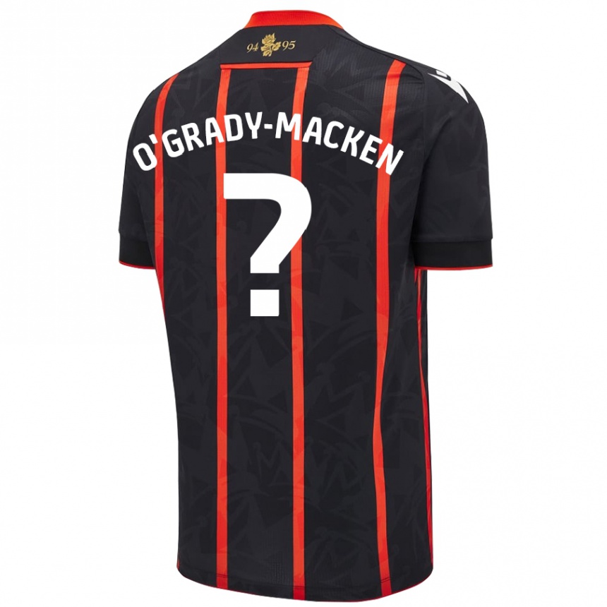 Gyermek Labdarúgás Harley O'grady-Macken #0 Fekete Piros Idegenbeli Jersey 2024/25 Mez Póló Ing