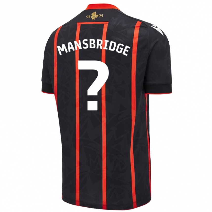 Gyermek Labdarúgás Tyler Mansbridge #0 Fekete Piros Idegenbeli Jersey 2024/25 Mez Póló Ing