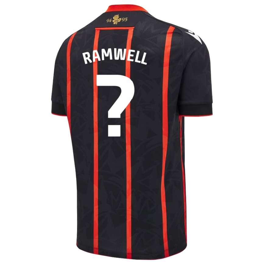 Gyermek Labdarúgás Teddy Ramwell #0 Fekete Piros Idegenbeli Jersey 2024/25 Mez Póló Ing