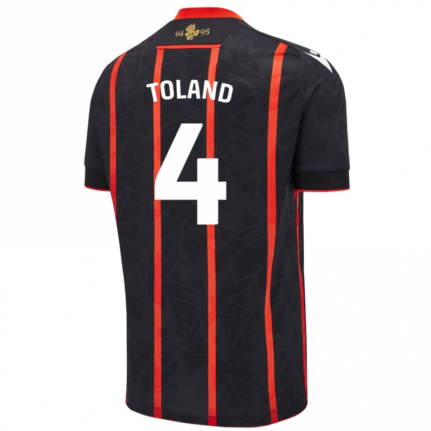 Gyermek Labdarúgás Tyler Toland #4 Fekete Piros Idegenbeli Jersey 2024/25 Mez Póló Ing