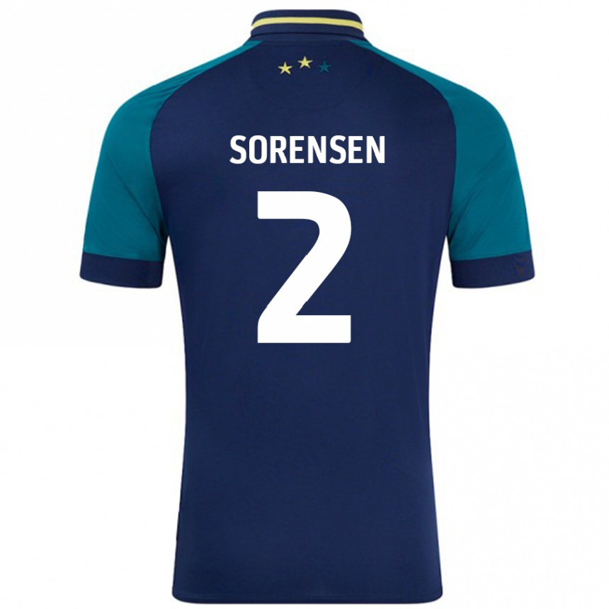 Gyermek Labdarúgás Lasse Sörensen #2 Navy Sötétzöld Idegenbeli Jersey 2024/25 Mez Póló Ing