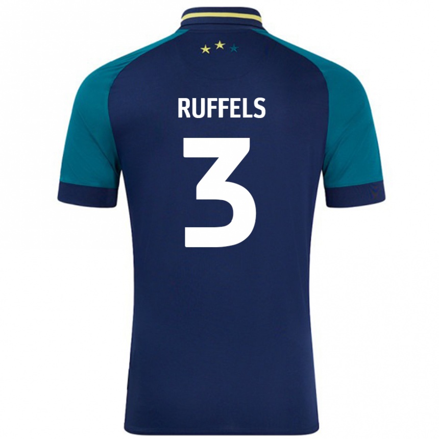 Gyermek Labdarúgás Josh Ruffels #3 Navy Sötétzöld Idegenbeli Jersey 2024/25 Mez Póló Ing