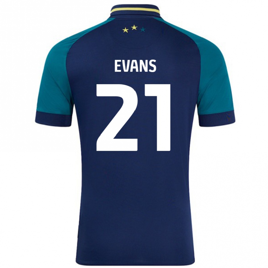 Gyermek Labdarúgás Antony Evans #21 Navy Sötétzöld Idegenbeli Jersey 2024/25 Mez Póló Ing