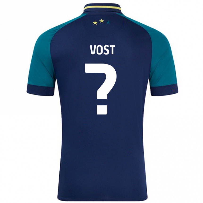 Gyermek Labdarúgás Daniel Vost #0 Navy Sötétzöld Idegenbeli Jersey 2024/25 Mez Póló Ing