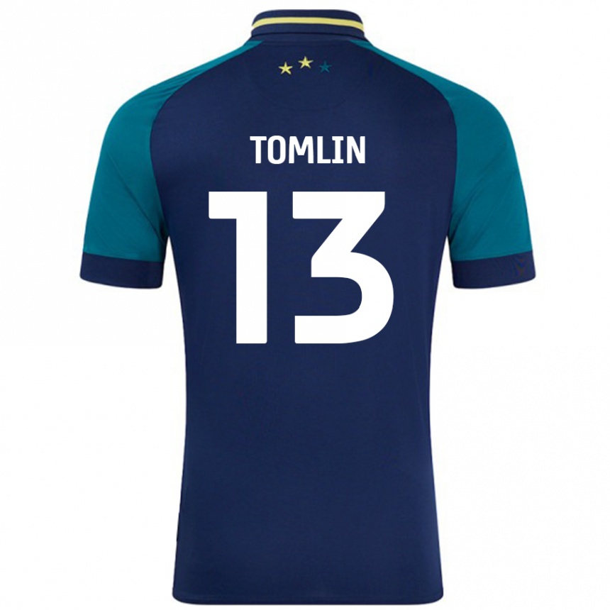 Gyermek Labdarúgás Phoebe Tomlin #13 Navy Sötétzöld Idegenbeli Jersey 2024/25 Mez Póló Ing