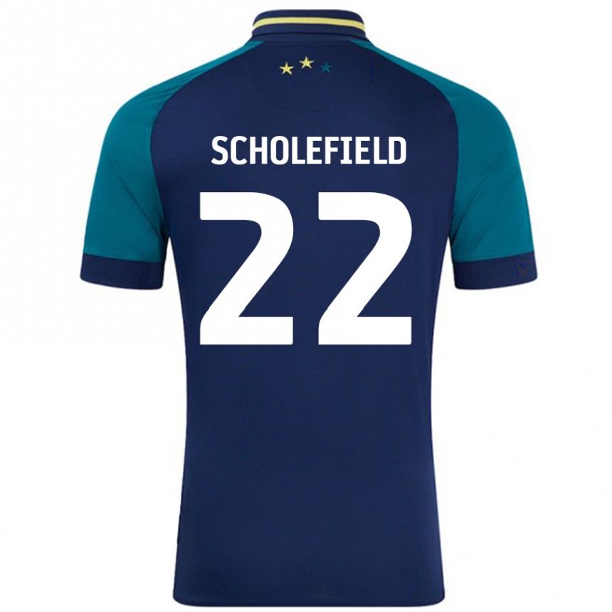 Gyermek Labdarúgás Lois Scholefield #22 Navy Sötétzöld Idegenbeli Jersey 2024/25 Mez Póló Ing