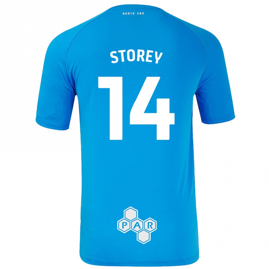 Gyermek Labdarúgás Jordan Storey #14 Égszínkék Idegenbeli Jersey 2024/25 Mez Póló Ing