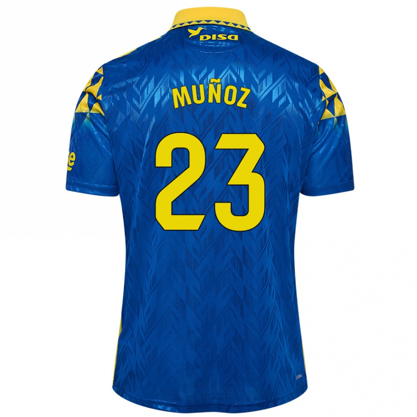 Gyermek Labdarúgás Álex Muñoz #23 Kék Sárga Idegenbeli Jersey 2024/25 Mez Póló Ing