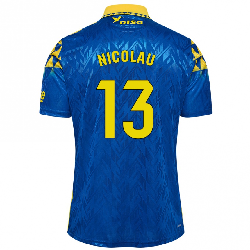 Gyermek Labdarúgás Nacho Nicolau #13 Kék Sárga Idegenbeli Jersey 2024/25 Mez Póló Ing