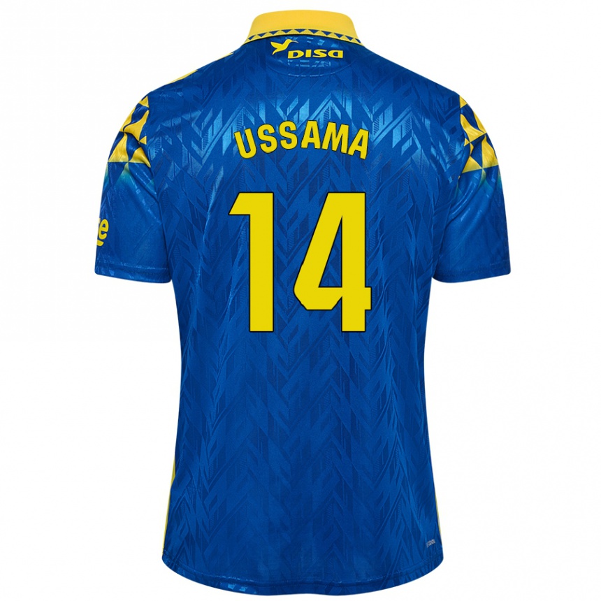 Gyermek Labdarúgás Ussama #14 Kék Sárga Idegenbeli Jersey 2024/25 Mez Póló Ing