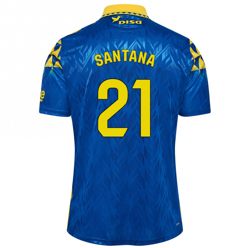 Gyermek Labdarúgás Yadam Santana #21 Kék Sárga Idegenbeli Jersey 2024/25 Mez Póló Ing