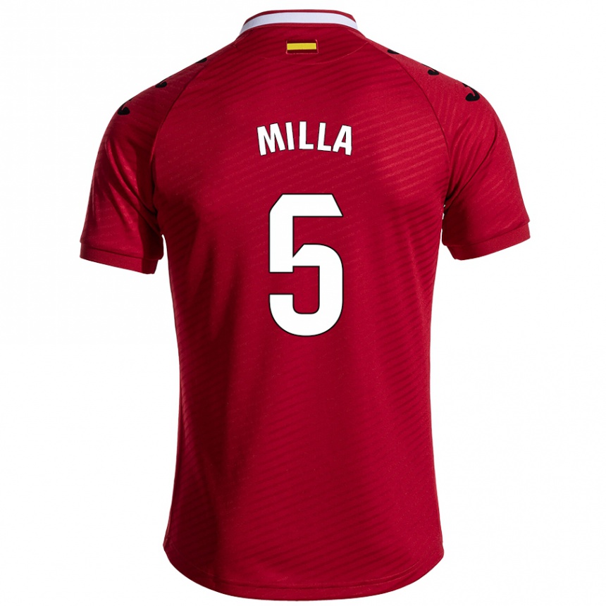 Gyermek Labdarúgás Luis Milla #5 Sötét Vörös Idegenbeli Jersey 2024/25 Mez Póló Ing