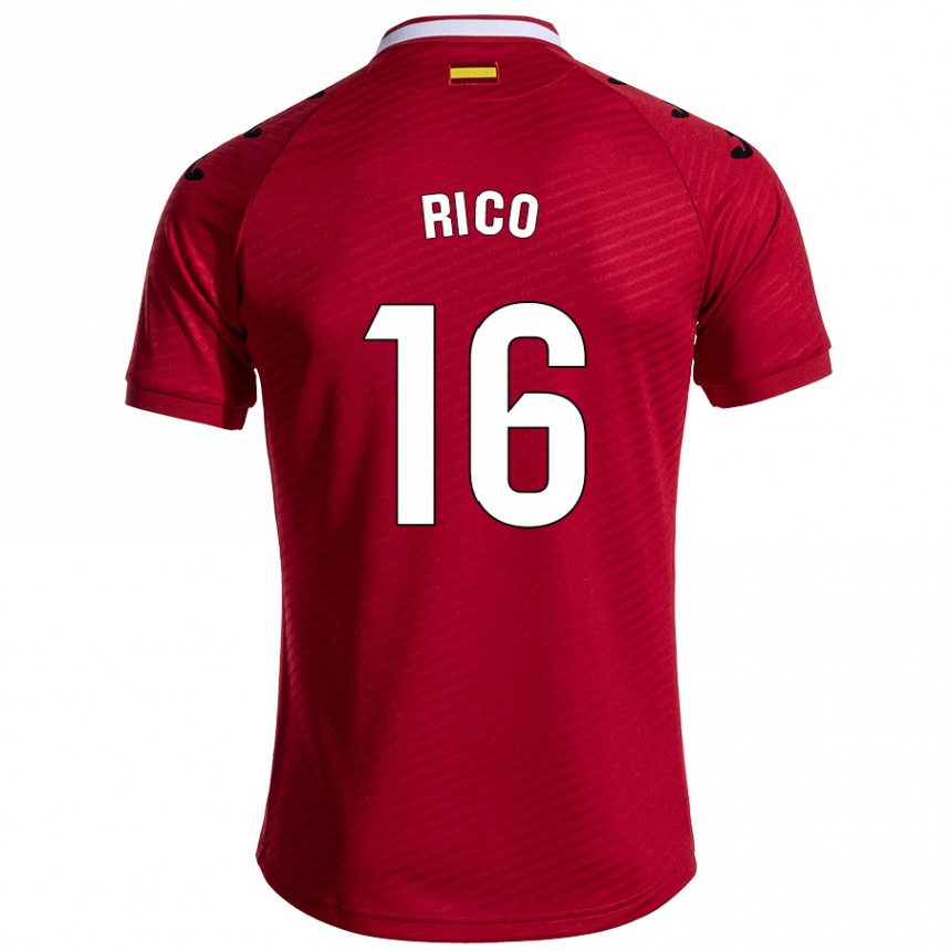 Gyermek Labdarúgás Diego Rico #16 Sötét Vörös Idegenbeli Jersey 2024/25 Mez Póló Ing