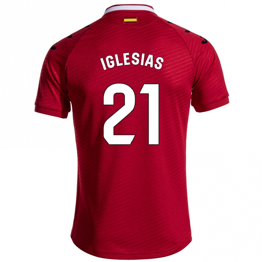 Gyermek Labdarúgás Juan Iglesias #21 Sötét Vörös Idegenbeli Jersey 2024/25 Mez Póló Ing