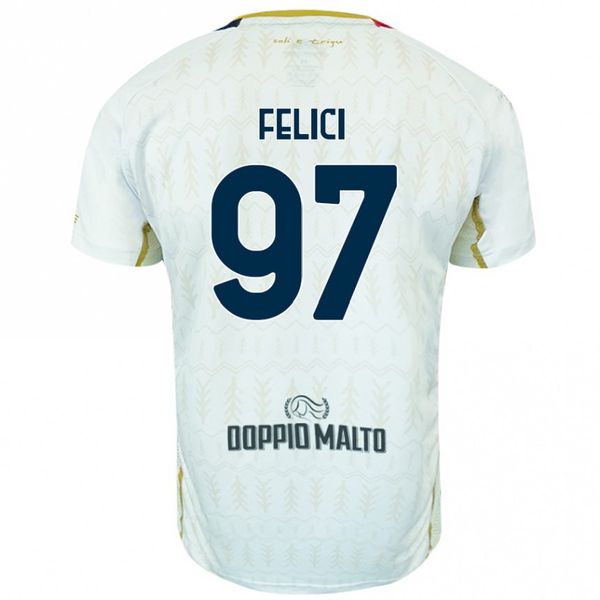 Gyermek Labdarúgás Mattia Felici #97 Fehér Idegenbeli Jersey 2024/25 Mez Póló Ing