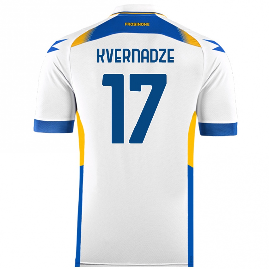 Gyermek Labdarúgás Giorgi Kvernadze #17 Fehér Idegenbeli Jersey 2024/25 Mez Póló Ing