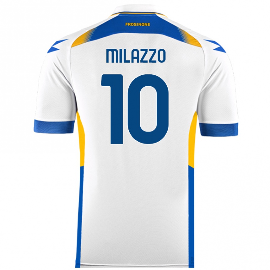 Gyermek Labdarúgás Simone Milazzo #10 Fehér Idegenbeli Jersey 2024/25 Mez Póló Ing