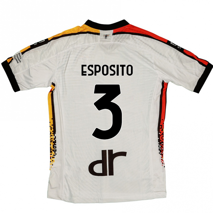 Gyermek Labdarúgás Sebastian Esposito #3 Fehér Fekete Idegenbeli Jersey 2024/25 Mez Póló Ing