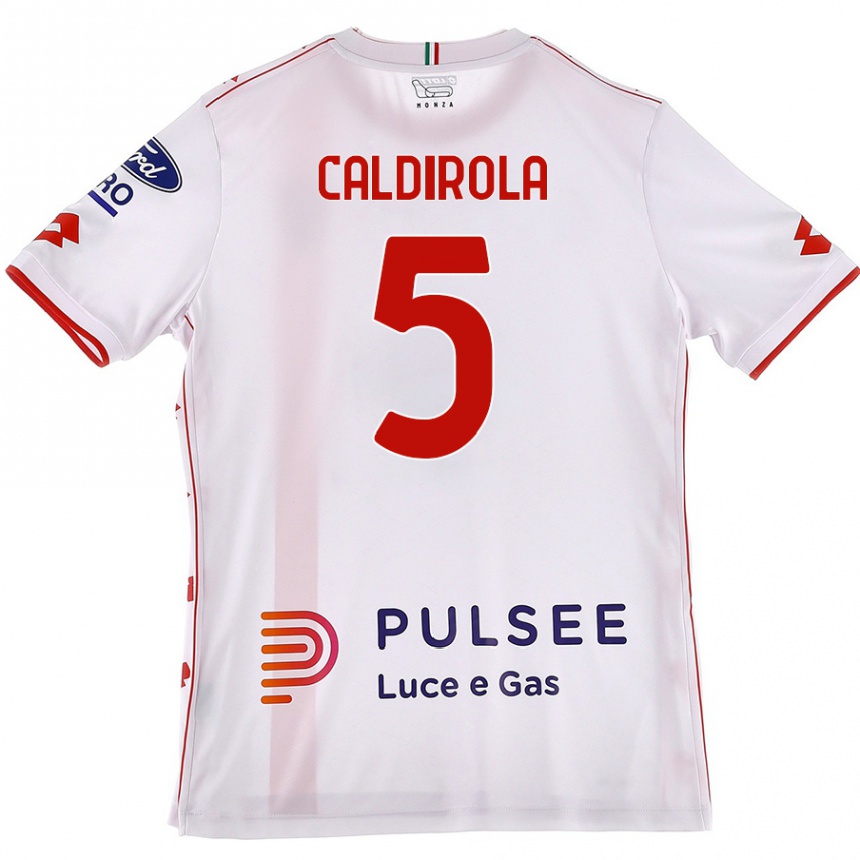 Gyermek Labdarúgás Luca Caldirola #5 Fehér Piros Idegenbeli Jersey 2024/25 Mez Póló Ing