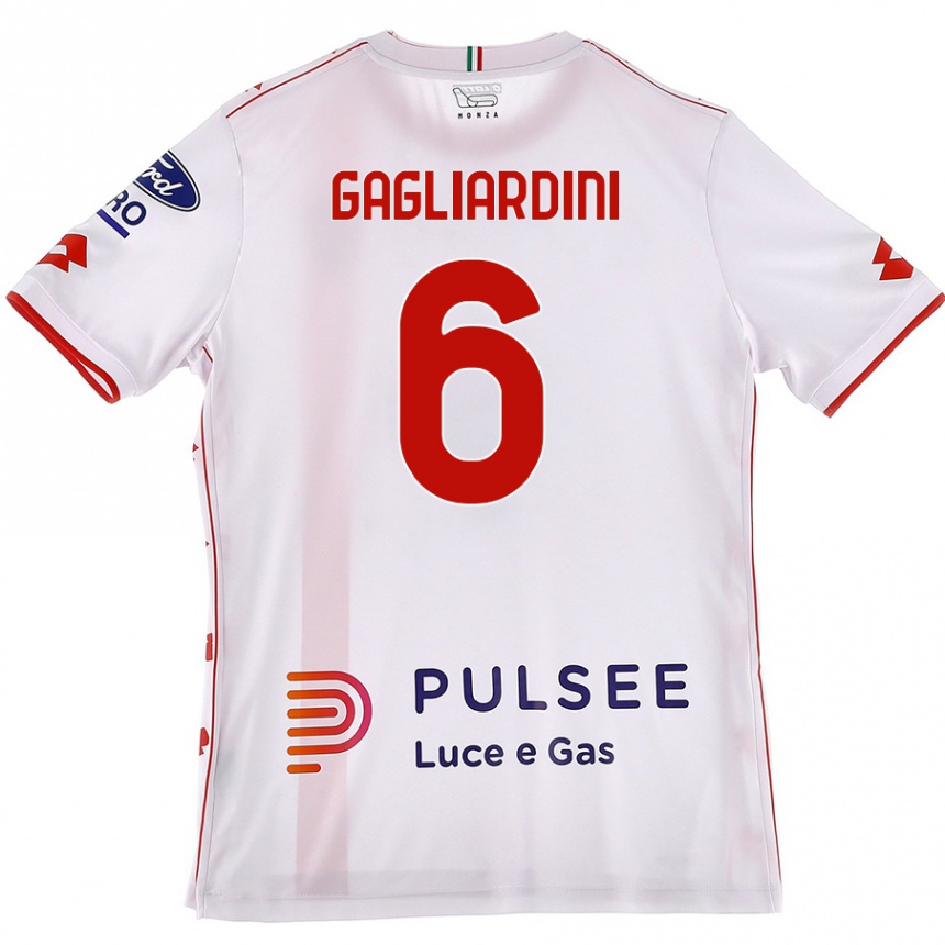 Gyermek Labdarúgás Roberto Gagliardini #6 Fehér Piros Idegenbeli Jersey 2024/25 Mez Póló Ing