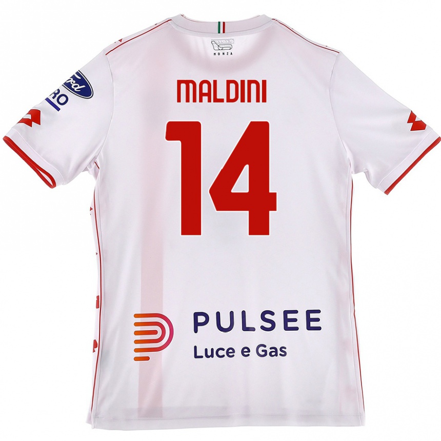 Gyermek Labdarúgás Daniel Maldini #14 Fehér Piros Idegenbeli Jersey 2024/25 Mez Póló Ing