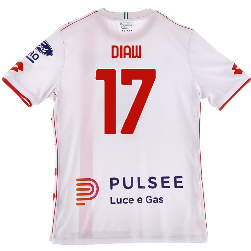 Gyermek Labdarúgás Davide Diaw #17 Fehér Piros Idegenbeli Jersey 2024/25 Mez Póló Ing