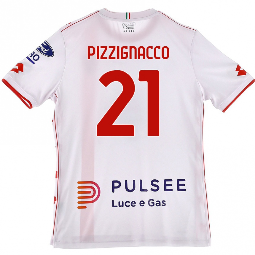 Gyermek Labdarúgás Semuel Pizzignacco #21 Fehér Piros Idegenbeli Jersey 2024/25 Mez Póló Ing