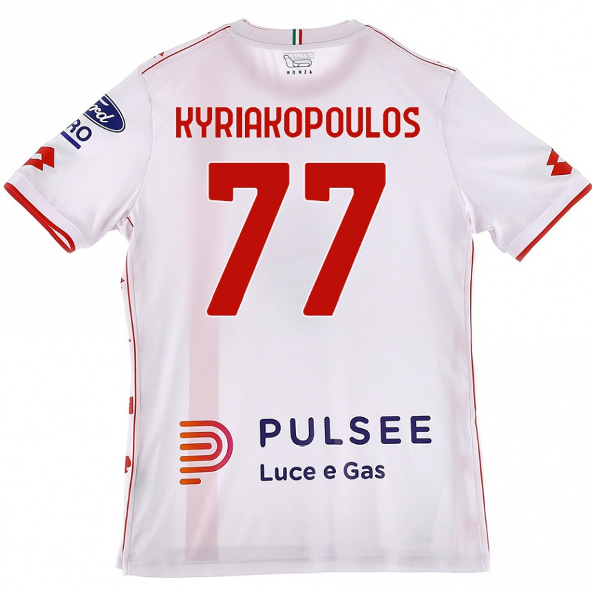 Gyermek Labdarúgás Georgios Kyriakopoulos #77 Fehér Piros Idegenbeli Jersey 2024/25 Mez Póló Ing