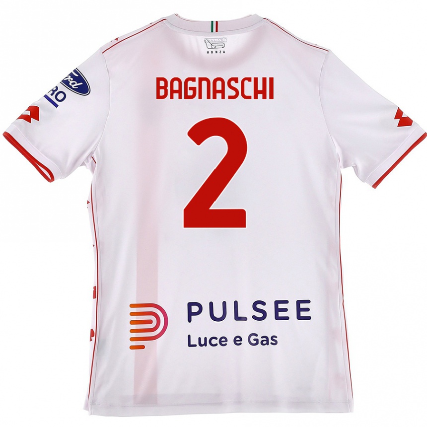 Gyermek Labdarúgás Alessandro Bagnaschi #2 Fehér Piros Idegenbeli Jersey 2024/25 Mez Póló Ing