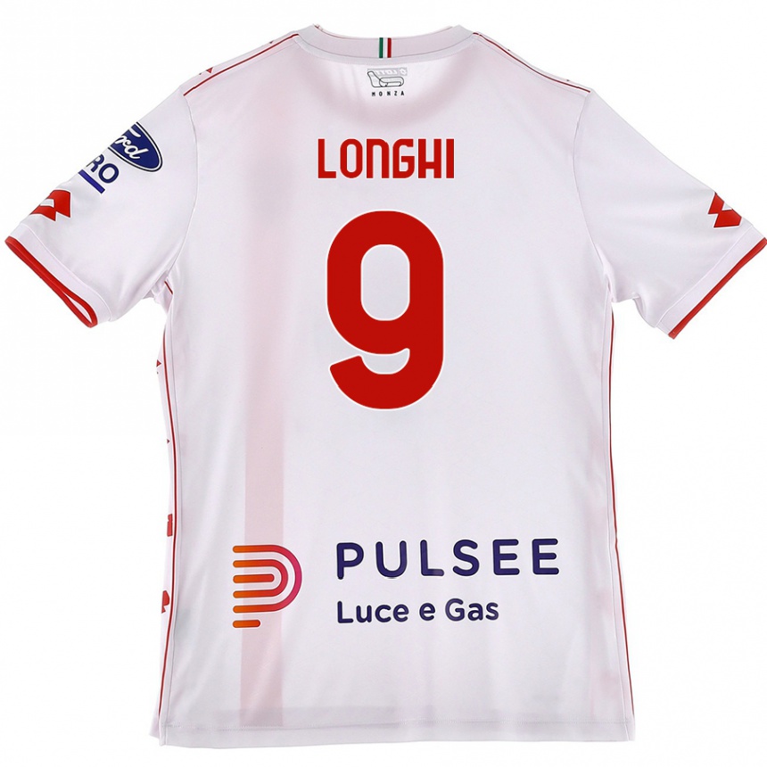 Gyermek Labdarúgás Jordan Longhi #9 Fehér Piros Idegenbeli Jersey 2024/25 Mez Póló Ing