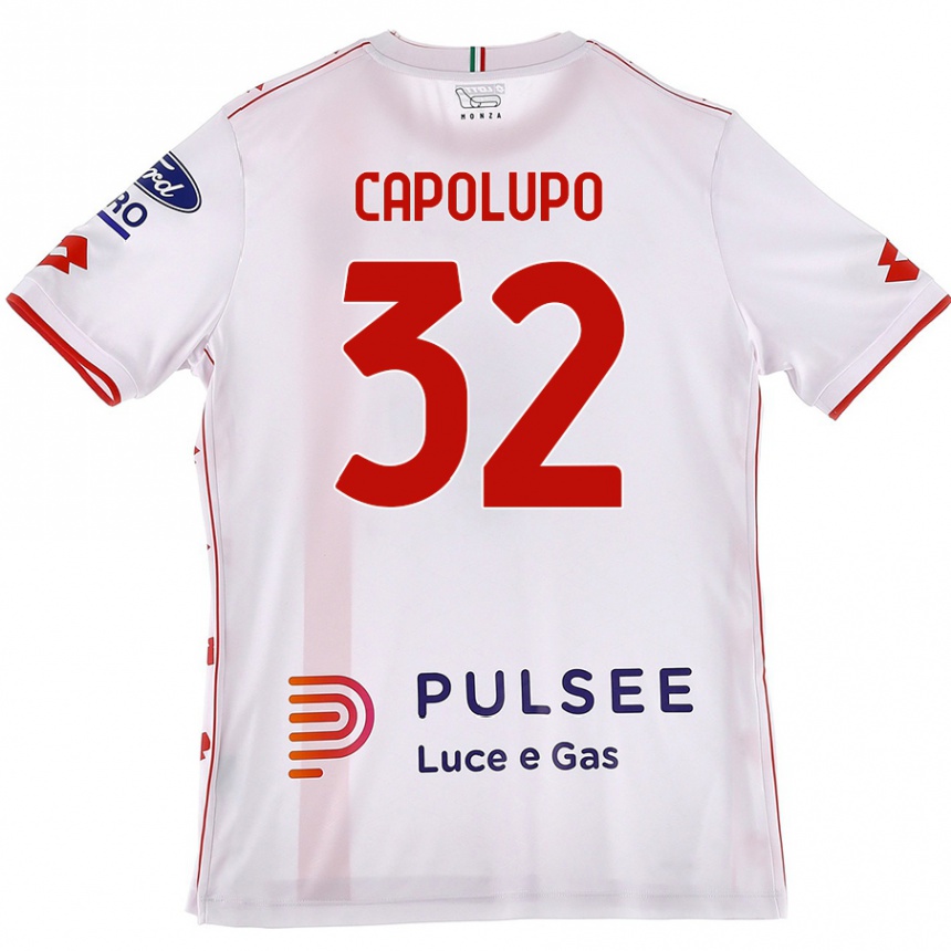 Gyermek Labdarúgás Samuele Capolupo #32 Fehér Piros Idegenbeli Jersey 2024/25 Mez Póló Ing