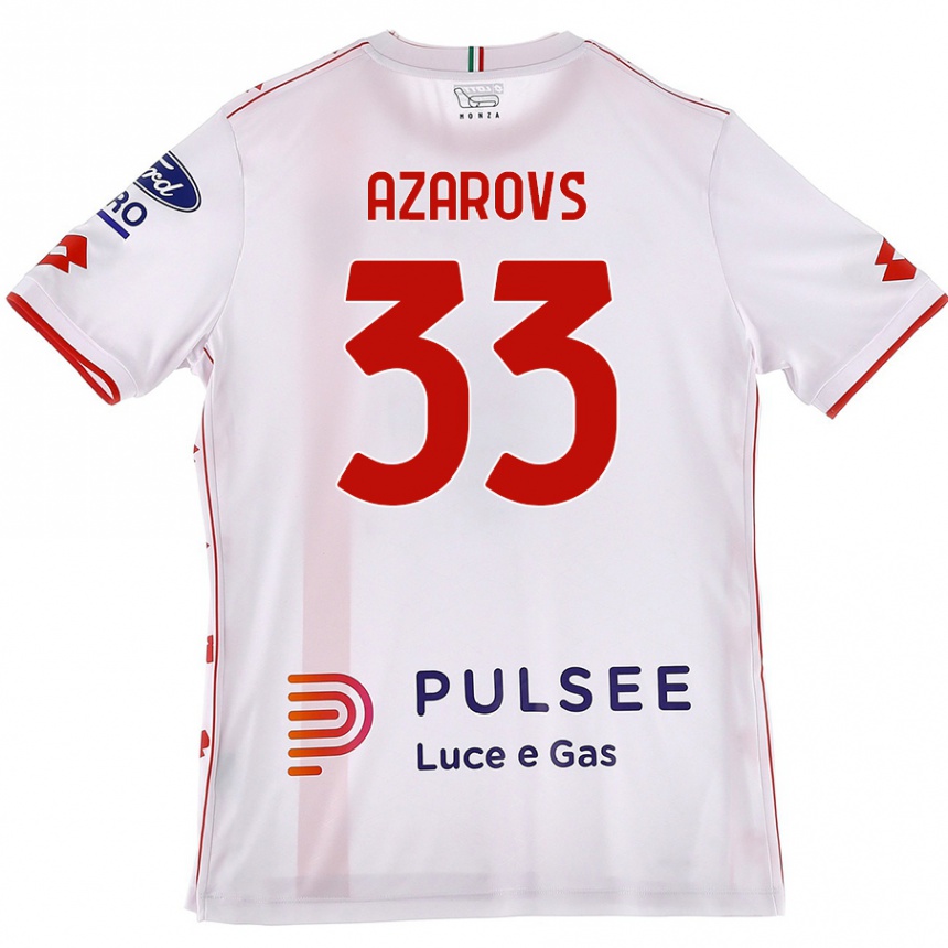 Gyermek Labdarúgás Timurs Azarovs #33 Fehér Piros Idegenbeli Jersey 2024/25 Mez Póló Ing