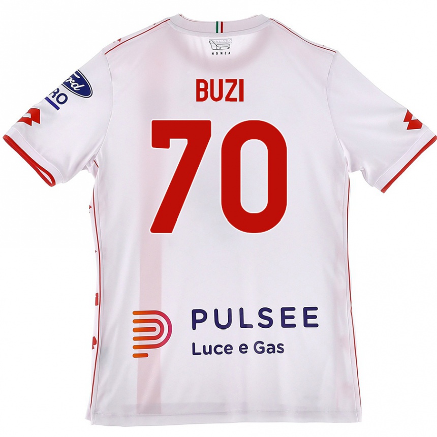 Gyermek Labdarúgás Luis Buzi #70 Fehér Piros Idegenbeli Jersey 2024/25 Mez Póló Ing