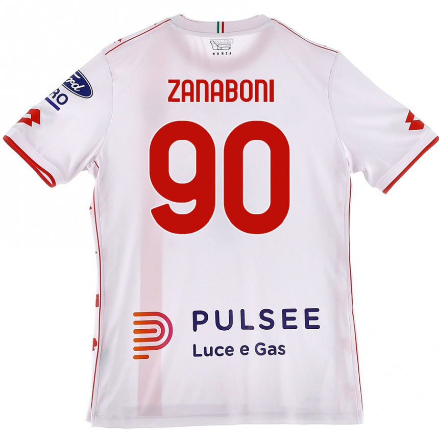 Gyermek Labdarúgás Emanuele Zanaboni #90 Fehér Piros Idegenbeli Jersey 2024/25 Mez Póló Ing