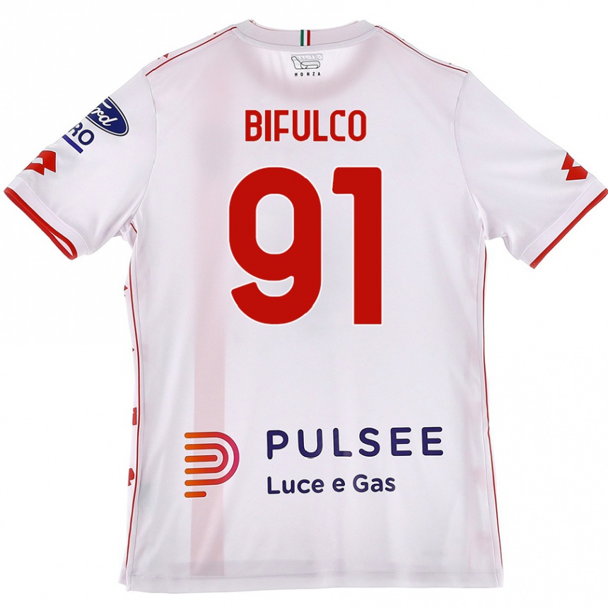 Gyermek Labdarúgás Davide Bifulco #91 Fehér Piros Idegenbeli Jersey 2024/25 Mez Póló Ing