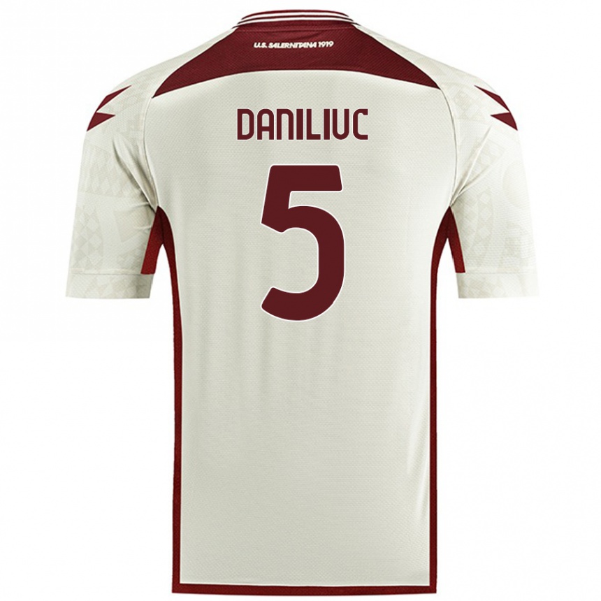 Gyermek Labdarúgás Flavius Daniliuc #5 Krém Színű Idegenbeli Jersey 2024/25 Mez Póló Ing