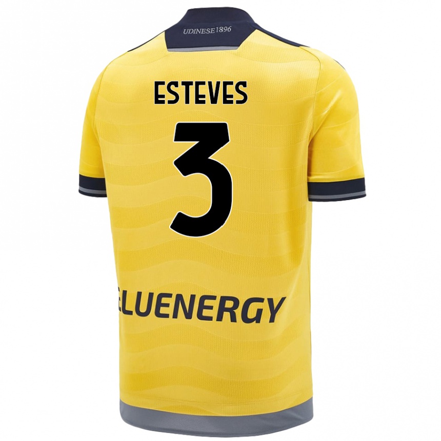 Gyermek Labdarúgás Gonçalo Esteves #3 Aranysárga Idegenbeli Jersey 2024/25 Mez Póló Ing