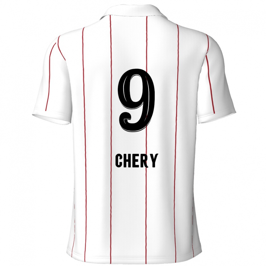 Gyermek Labdarúgás Tjaronn Chery #9 Fehér Fekete Idegenbeli Jersey 2024/25 Mez Póló Ing