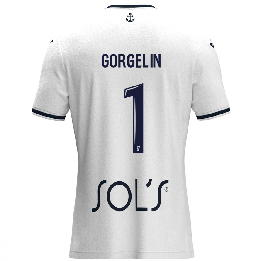 Gyermek Labdarúgás Mathieu Gorgelin #1 Fehér Sötétkék Idegenbeli Jersey 2024/25 Mez Póló Ing